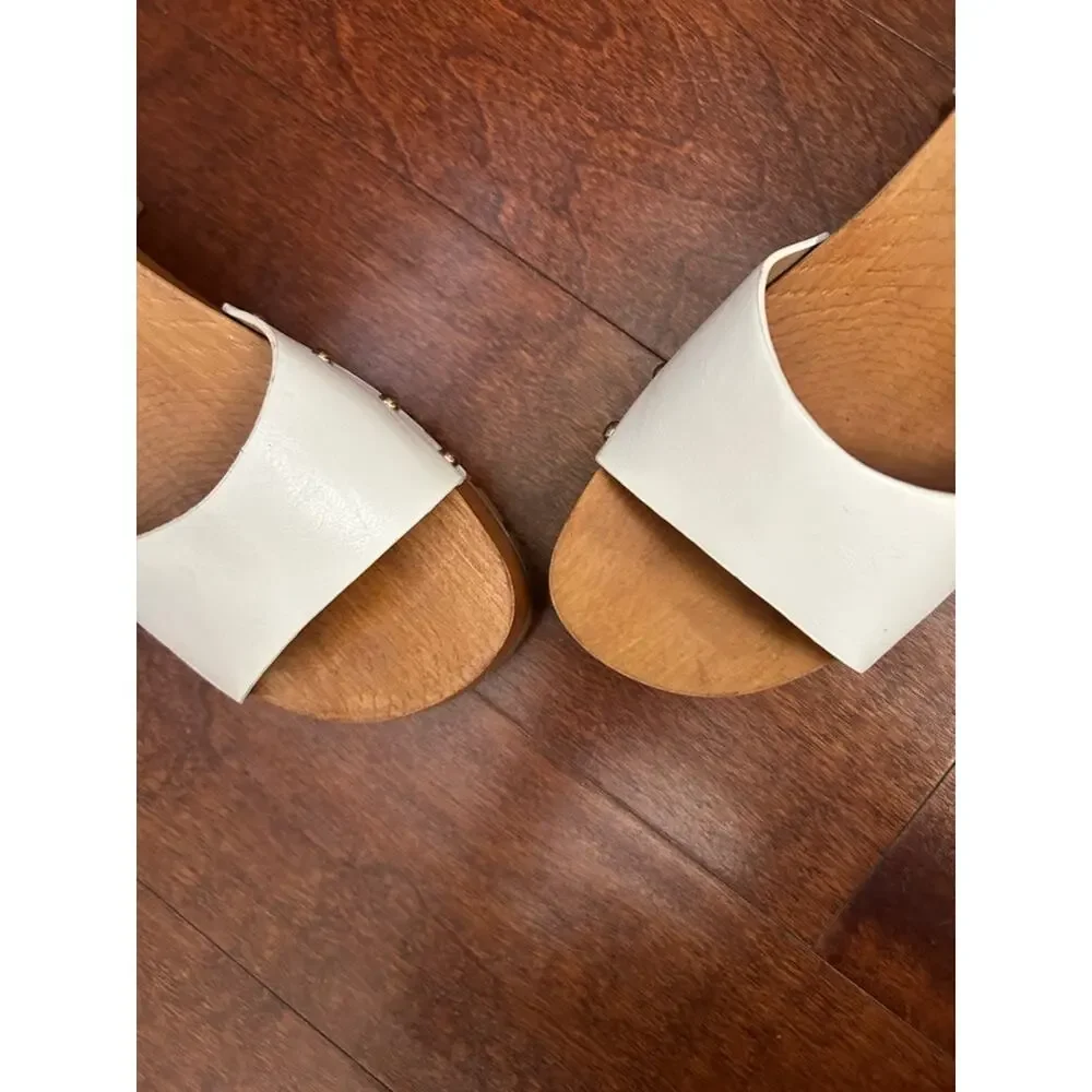 Call It Spring White Vegan Leather Platform Clog Sandals with Studs, Size 8.5
